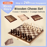 【Ship in 12h】5 Size  Wooden Chess Set 3-in-1 Foldable Board Chess International Chess Set Gift