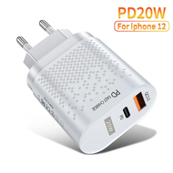 หัวชาร์จ Pd20w มาตรฐานยุโรป20W Qc3.0ชาร์จไฟเข้าเร็วพอร์ตคู่ + PD สำหรับ Xiaomi Huawei Apple