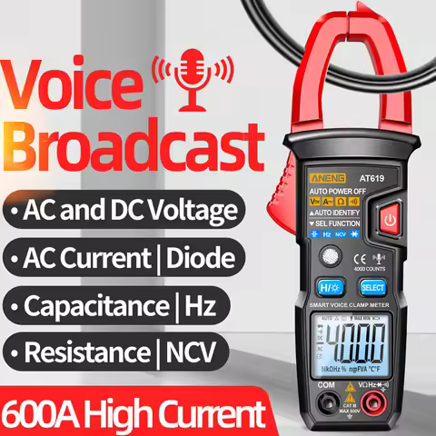 ANENG AT619 Professional Clamp Meter, Digital Voice Broadcast Multimeter, AC/DC Current Ammeter Test