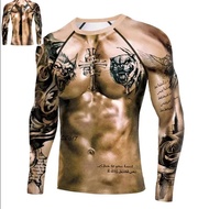 Muscle Tattoo Mens Compression T-shirts Long Sleeve Wolf Dragon Sportswear Rashguard Fitness Gym Tops Tees Streetwear Tshirt