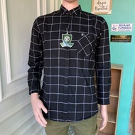 KEMEJA BLACK 1 STRIP WHITE ADULT FLANEL SHIRT ML XL XXL 3XL 4XL 5XL 6XL 7XL