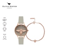 二手好物出清 全新 OLIVIA BURTON 莫蘭迪色錶帶玫瑰金3D蜜蜂手錶手環禮盒 2021香港免稅購入