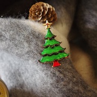 古董聖誕節聖誕樹紅綠琺瑯烤漆別針 胸針 西裝外套 B1504