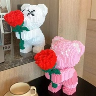 Super besar bunga beruang serasi Lego bangunan blok teka-teki buatan tangan hadiah hari jadi