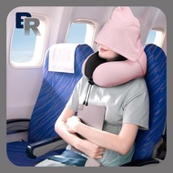 BR Travel Pillow Neck Pillow for Travel with Hood for Airplane Memory Foam Neck Pillow Adult Head &amp; Neck Support for Long Flights Plane,Office, Cars Sleeping &amp; Rest