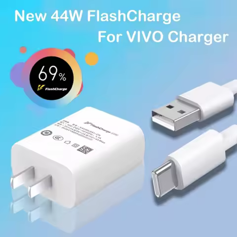 44W Vivo Fast Charger EU/US FlashCharge 2.0 Adapter 1M USB Type C Cable For X70 X60 S12 S10 Pro T1 I