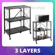 LUCY'S High Quality 3 / 4 / 5 Layer Folding Shelf / Collapsible Rack - Metal Shelving Storage Organizer with Wheels for Home Kitchen &amp; Office Use Multipurpose Space Saver