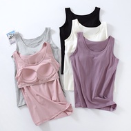 Woman 2 in 1 Cotton Vest with Chest Pad Wide Shoulder Large Size bra Top