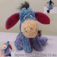 Eeyore Furry Mini Plush 16 cm - Soft Blue Plush Toy with Red Ears and Tan Face Animal Stuffed