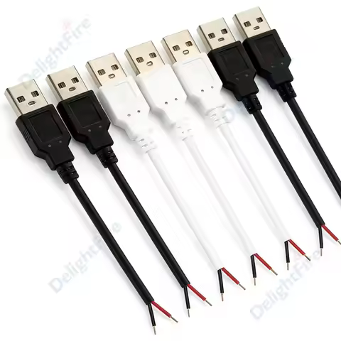 USB 2.0 A Male 2 Pin Bare Wire 5V 12V Power Pigtail 2 Wire Open End Cable for DIY DC Power Replaceme