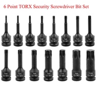 6 Point TORX Security Screwdriver Bit Set. S2 Steel Impact Driver T20 T25 T27 T30 T35 T40 T45 T47 T5