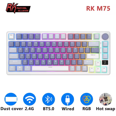 RK ROYAL KLUDGE M75 2.4G Wireless/Bluetooth/USB-C Mechanical Keyboard 81Keys RGB Hot-Swappable Gaske