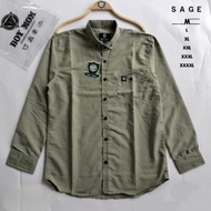 HIJAU KEMEJA Sage Green Shirt Men Long Sleeve Formal Plain Shirt Men Casual Hem Office Work Clothes 