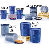 Tupperware Royale Blue One Touch Topper Junior 600ml/ Topper Small 950ml/ Canister Small 2L/ Canister Large 4.3L