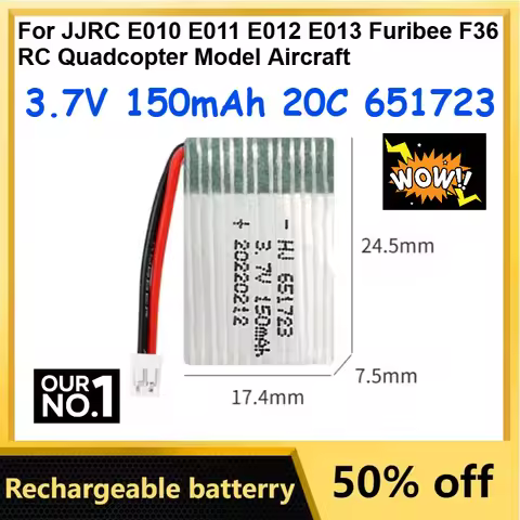 H36 Battery 3.7V 150mAh 20C 651723 LiPo Battery for JJRC E010 E011 E012 E013 Furibee F36 RC Quadcopt
