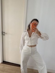 ZARA White Cropped Corset Shirt L inspo cult Gaia Sezane ba&sh