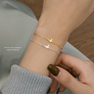 S999 Solid Silver Bracelet with Butterfly | Gelang | Korean Forest Style Minimalist Fresh Exquisite 