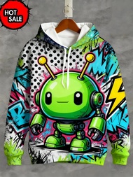 2025 เสื้อฮู้ดผู้ชายพิมพ์ลายกราฟฟิตี้หุ่นยนต์ 3D แฟชั่น Y2K เสื้อฮู้ดขนาดใหญ่ เสื้อผ้าสตรีทแวร์ เสื้