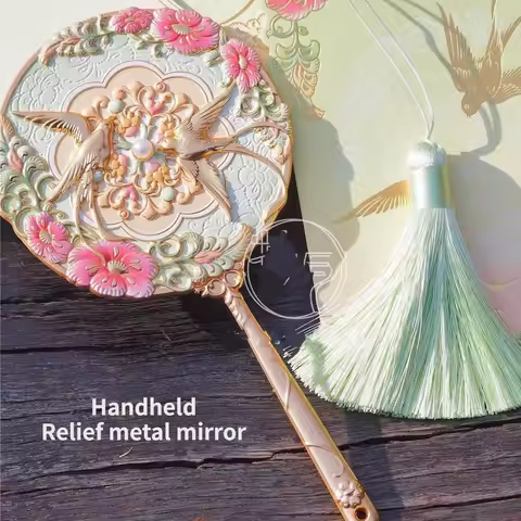 Handheld Relief Metal Mirror Chinese Culture Luoyang Makeup Mirror Travel Souvenirs Portable