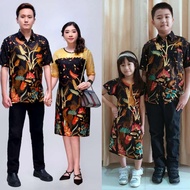 Terbaru Baju Set Couple Keluarga Dress Kemeja Batik Nagita Brokat Gold