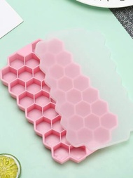 1入組蜂窩紋理設計37網格矽膠製冰格帶蓋適用於製作DIY冰塊在家庭