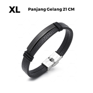Gelang Pria Leather Stainless Magnetic Premium Bracelet Kulit