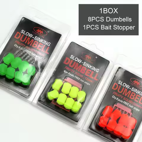 8Pcs/Pack 12mm Carp Fishing Bait Slow Sinking Dumbells Bait Fruity Squid Flavour Fake Food PopUp Tac