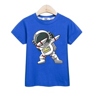 2024 New Children Summer Tops Astronaut Cartoon T-shirt Baby Boys Short Sleeves Shirt 3-14T US Size