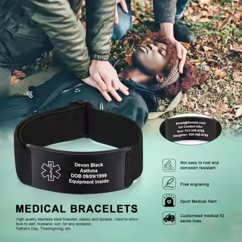 Personalized Medical Alert Bracelet Adjustable Stainless Steel ID Wristband Custom Emergency Jewelry