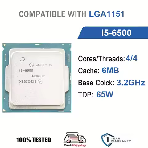 Intel Core i5-6500 4 Core 4 Thread 3.20GHz 65W 6MB Cache 14nm LGA1151 SR2L6 DDR4-1866/2133 DDR3L-133