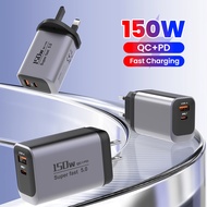 150W Travel Charger PD+QC3.0 Dual Port USB Charging Head Full Protocol Super Fast Charging Head EU/U