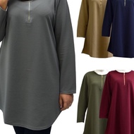 S42-S52 Muslimah Front Zip Plain Blouse/Blouse Labuh