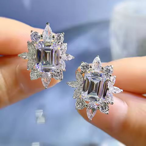 Emerald Cut 3 Carat Moissanite Earrings Women Stud Earrings Classic Type Engagement Gift Jewelry 925