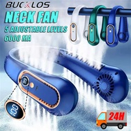 BUCKLOS Hanging Neck Fan 6000mah Rechargeable Mini Fan Mute Sports Fans Strong Wind Cooling 5 Digita