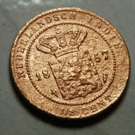 Koin Tahun Langka 1857 Benggol 1/2 Cent  Nederland Indie era Willem