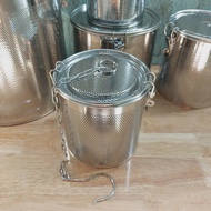 Stainless steel spice and bone stew basket with convenient hanging strap in many sizes 8cm to 24cm