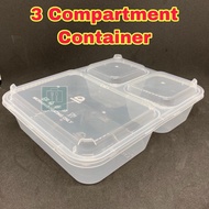 TAPAU - CB -1200TC 3 Compartment PP Lunch Box with Dome Lid ( 50pcs± ) Microwavable Container - Bent
