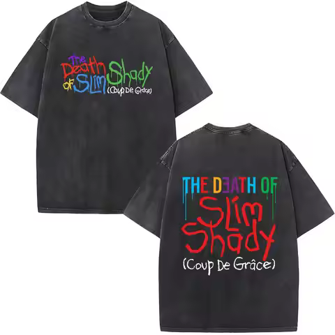 Rapper Eminem 2024 New Album The Death of Slim Shady Vintage Washed T-shirt Men Hip Hop Oversized T 
