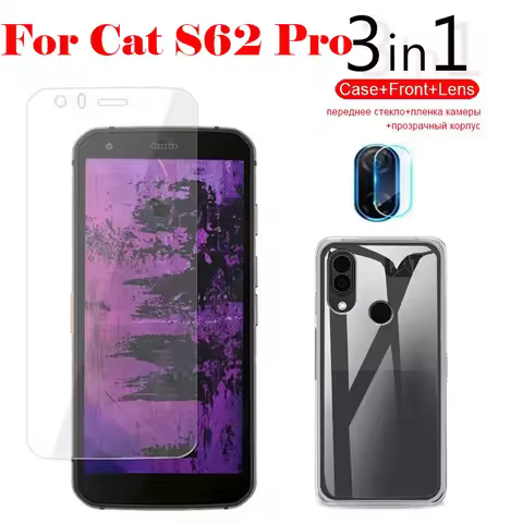 3-in-1 Case Glass For CAT S62 Pro Screen Protector Glass Full Protection on For CAT S62 Pro Camera L