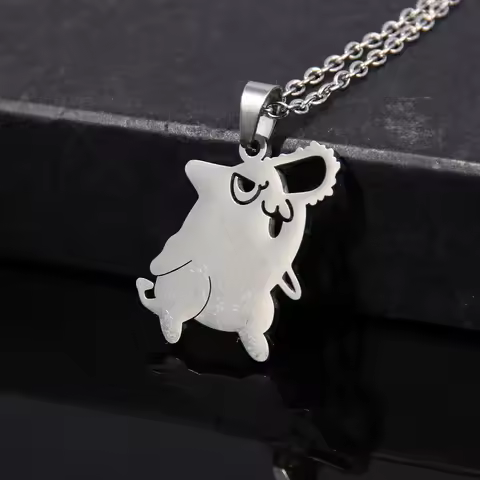 Cartoon Pochita Necklace Stainless Steel Pendant Necklace for Women Men Cosplay Jewelry Gift