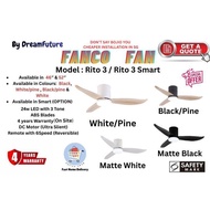 CHEAPEST INSTALLATION Fanco Fan Rito 3 (SMART Optional)DC Celling Fan w 24w light 3tone