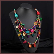 Colorful Coconut Shell Bohemian Necklace for Women,Exaggerate Geometric Multilayer Handwoven Wo