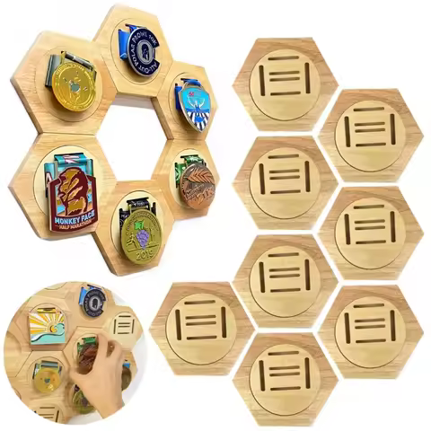 Wooden Medal Display Stand Hexagonal Cellular Design Sports Award Storage Box Creative Wall Decor Ho