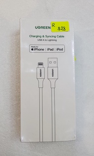 Ugreen USB-A Male to Lightning Male Cable Charging / Syncing Data Cable 1 meter 60156