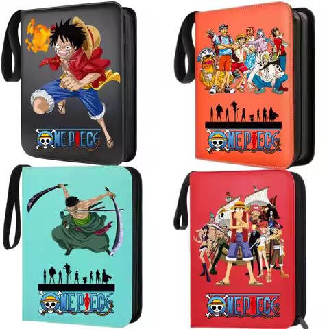 400pcs Large Capacity PU Zipper Card Album One Piece Luffy Zoro Nami 4-grid Loose-leaf Card Binder A
