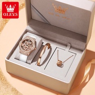 [Buy 1 Take 2] OLEVS Ladies Watch Set Original Waterproof 2022 New Korean Style Diamond Quartz Satches Pentagram/Snowflake Dial Watch For Women Free Gift Bracelet Necklace-The Best Gift For Christmas