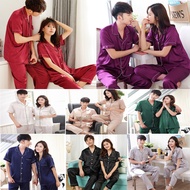 Plus Size M-5XL Couples Silk Satin Pyjamas Set Short Sleeve Sleepwear Female Male Pajamas Suit Buja 