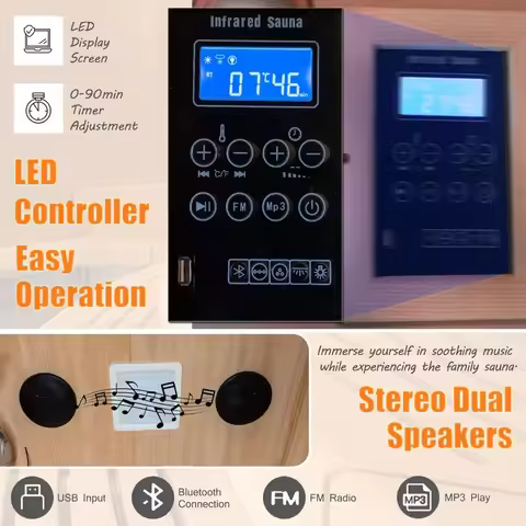 3-4 Person Sauna, Hemlock Wooden Indoor Far Infrared Home Sauna Room 11 Low EMF Infrared Carbon Pane