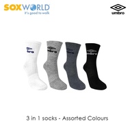 [SOXWORLD] UMBRO 3 PCS CREW TRAINING UNISEX SOX SPORT SOCKS SOXWORLD SOX WORLD MEN CREW SOCKS 30-332
