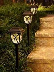 2入組/套ABS太陽能草坪燈，現代黑色防水黃光太陽能庭院燈